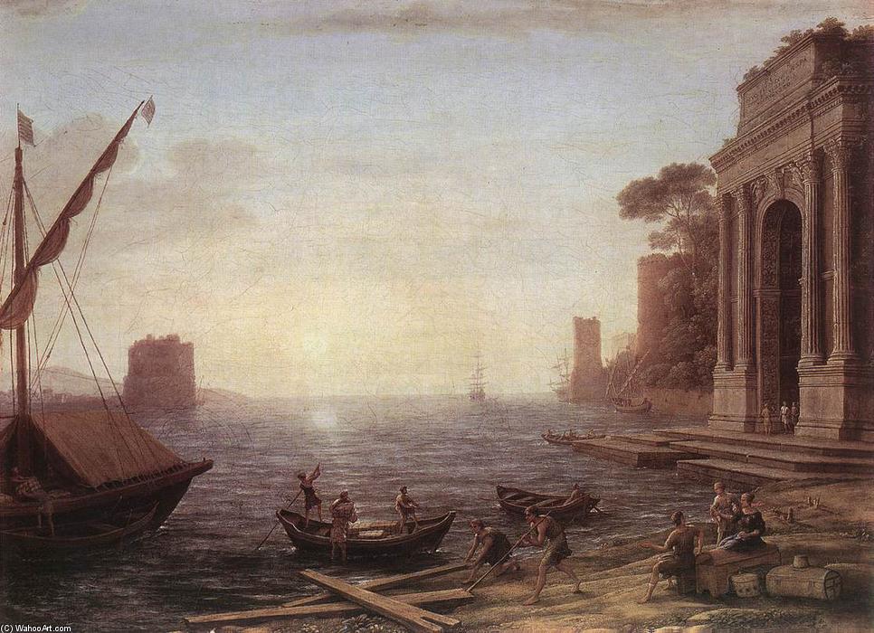 Wikioo.org - The Encyclopedia of Fine Arts - Painting, Artwork by Claude Lorrain (Claude Gellée) - A Seaport at Sunrise