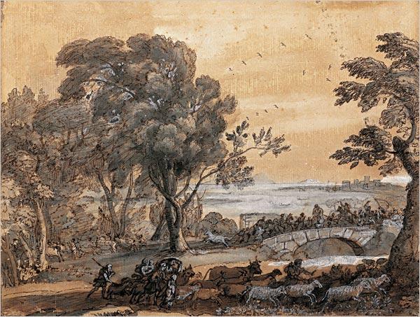 WikiOO.org – 美術百科全書 - 繪畫，作品 Claude Lorrain (Claude Gellée) - 沿海 风景  与  一个  战斗  对  一个  桥