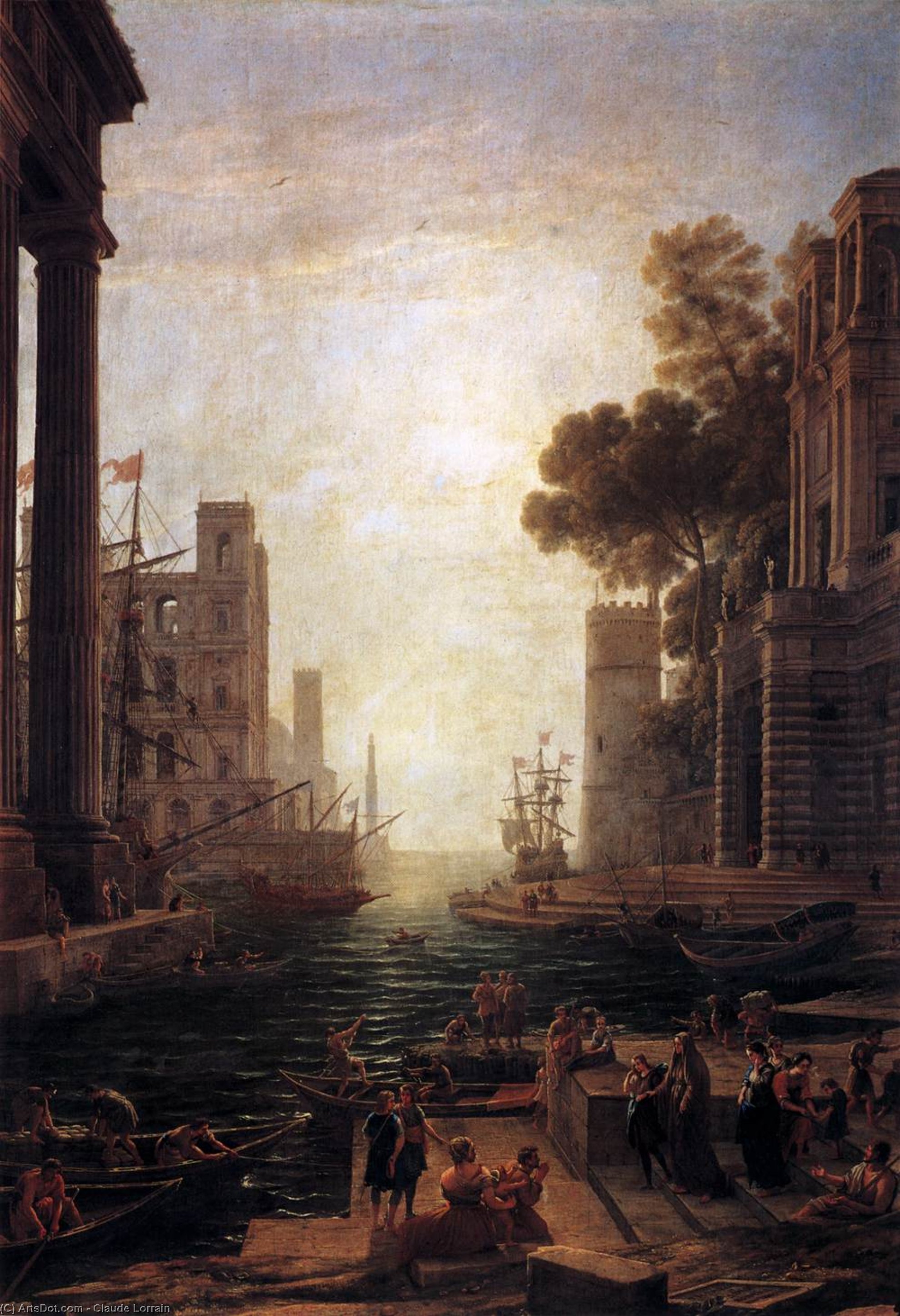 Wikioo.org - The Encyclopedia of Fine Arts - Painting, Artwork by Claude Lorrain (Claude Gellée) - Embarkation of St Paula Romana at Ostia