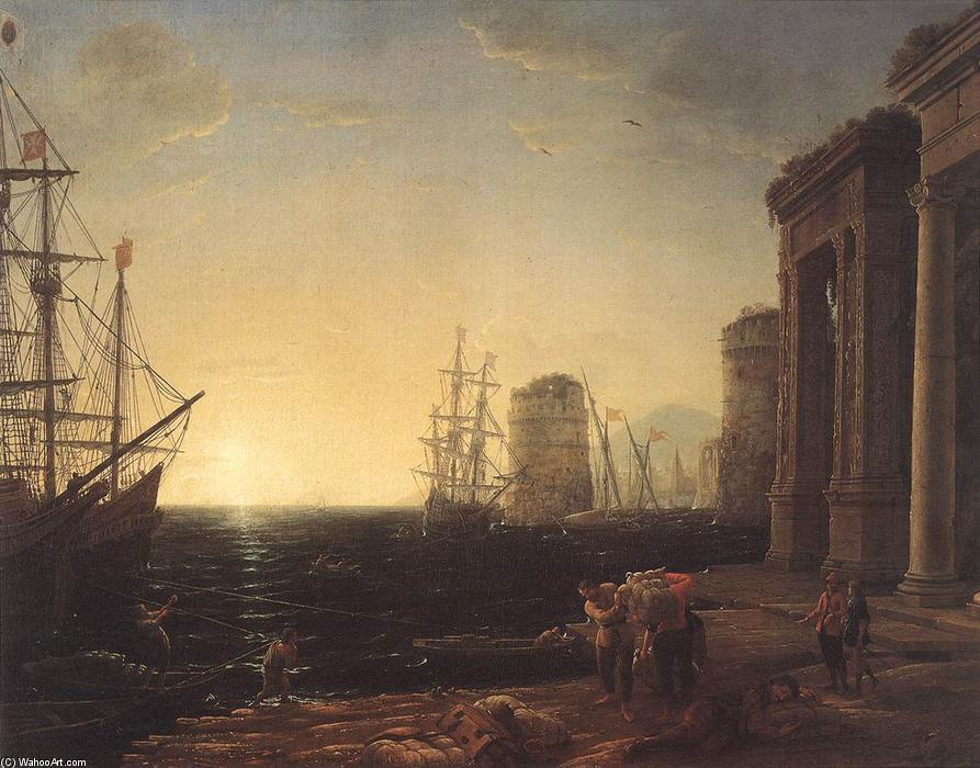 Wikioo.org - The Encyclopedia of Fine Arts - Painting, Artwork by Claude Lorrain (Claude Gellée) - Harbour Scene at Sunset
