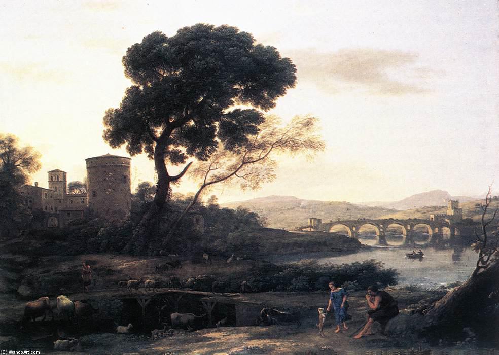 Wikioo.org - The Encyclopedia of Fine Arts - Painting, Artwork by Claude Lorrain (Claude Gellée) - Landscape with Shepherds - The Pont Molle