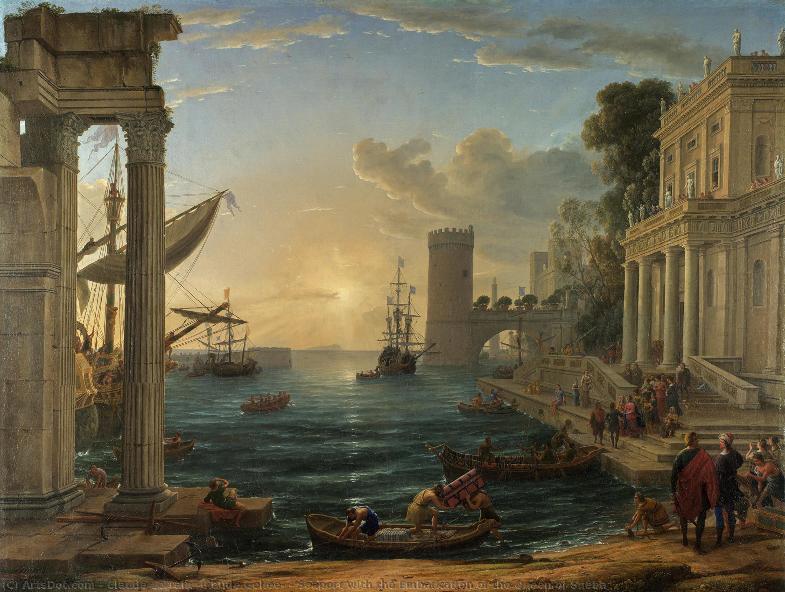 Wikioo.org – L'Enciclopedia delle Belle Arti - Pittura, Opere di Claude Lorrain (Claude Gellée) - seaport con la imbarco della regina di saba