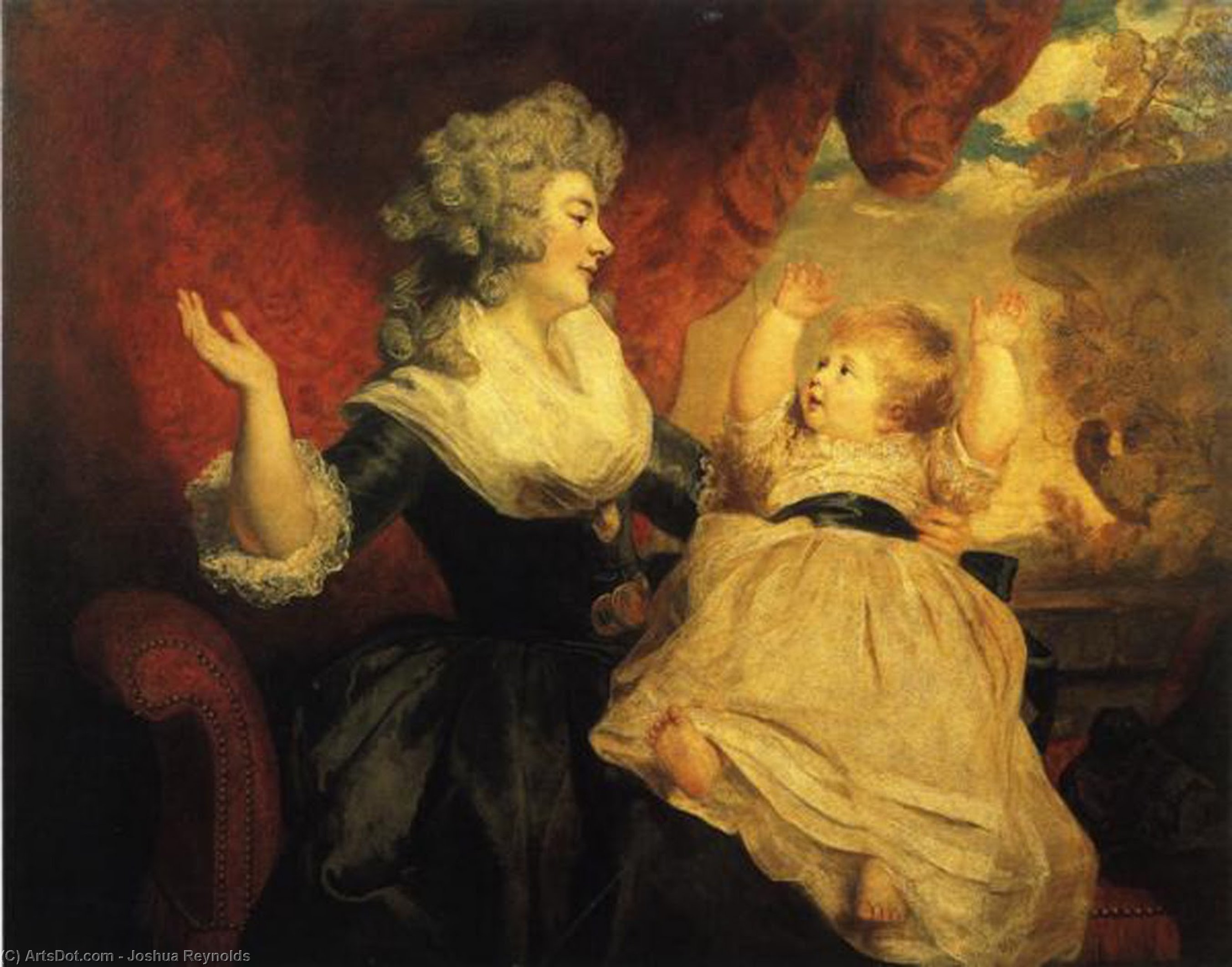 WikiOO.org - Enciklopedija dailės - Tapyba, meno kuriniai Joshua Reynolds - Georgiana, Duchess of Devonshire, and Her Daughter