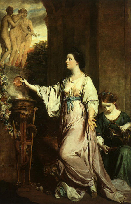Wikioo.org – La Enciclopedia de las Bellas Artes - Pintura, Obras de arte de Joshua Reynolds - Lady Sarah Bunbury Sacrificar a las Gracias