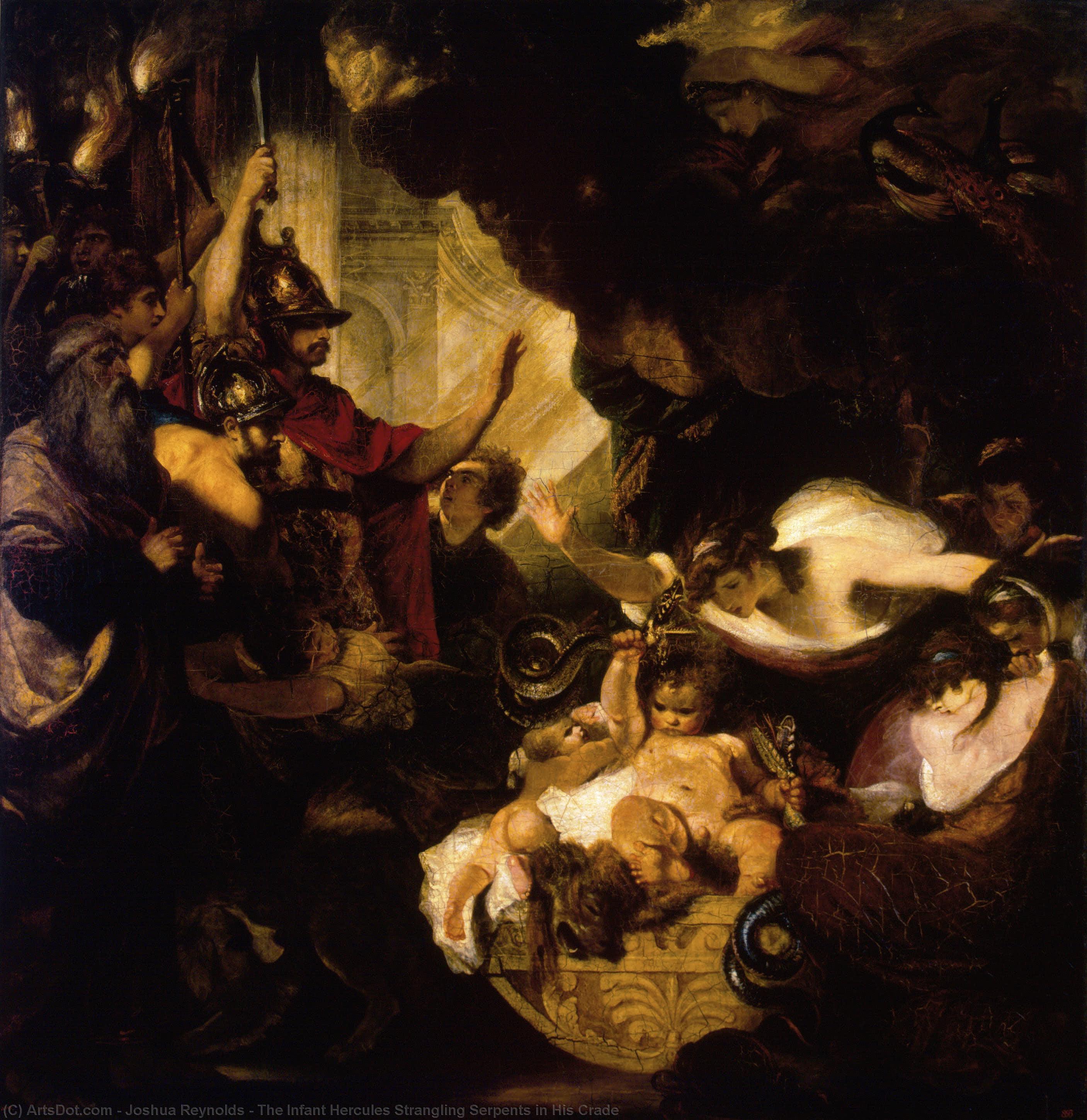 Wikoo.org - موسوعة الفنون الجميلة - اللوحة، العمل الفني Joshua Reynolds - The Infant Hercules Strangling Serpents in His Crade