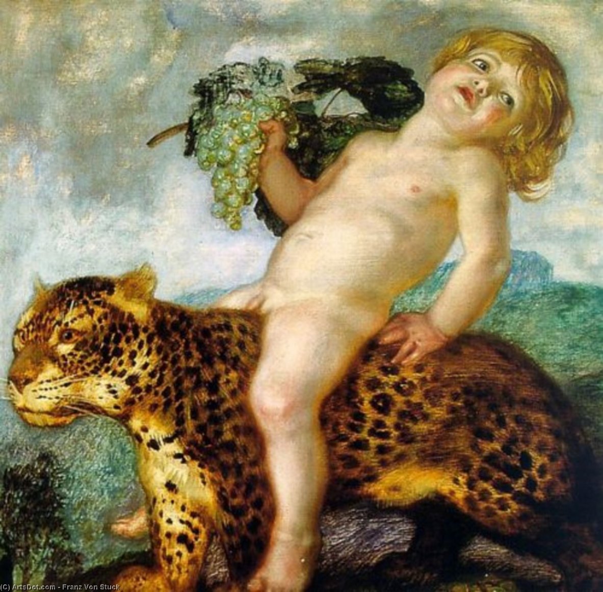Wikioo.org – L'Enciclopedia delle Belle Arti - Pittura, Opere di Franz Von Stuck - ragazzo bacco  equitazione  su  Un  Pantera