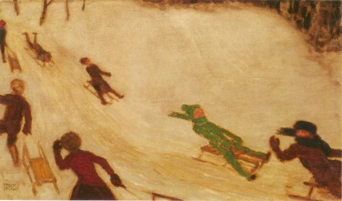 Wikioo.org - The Encyclopedia of Fine Arts - Painting, Artwork by Franz Von Stuck - Children Sleighing
