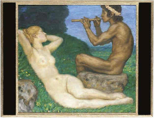 Wikioo.org - The Encyclopedia of Fine Arts - Painting, Artwork by Franz Von Stuck - Faun Playing Flute