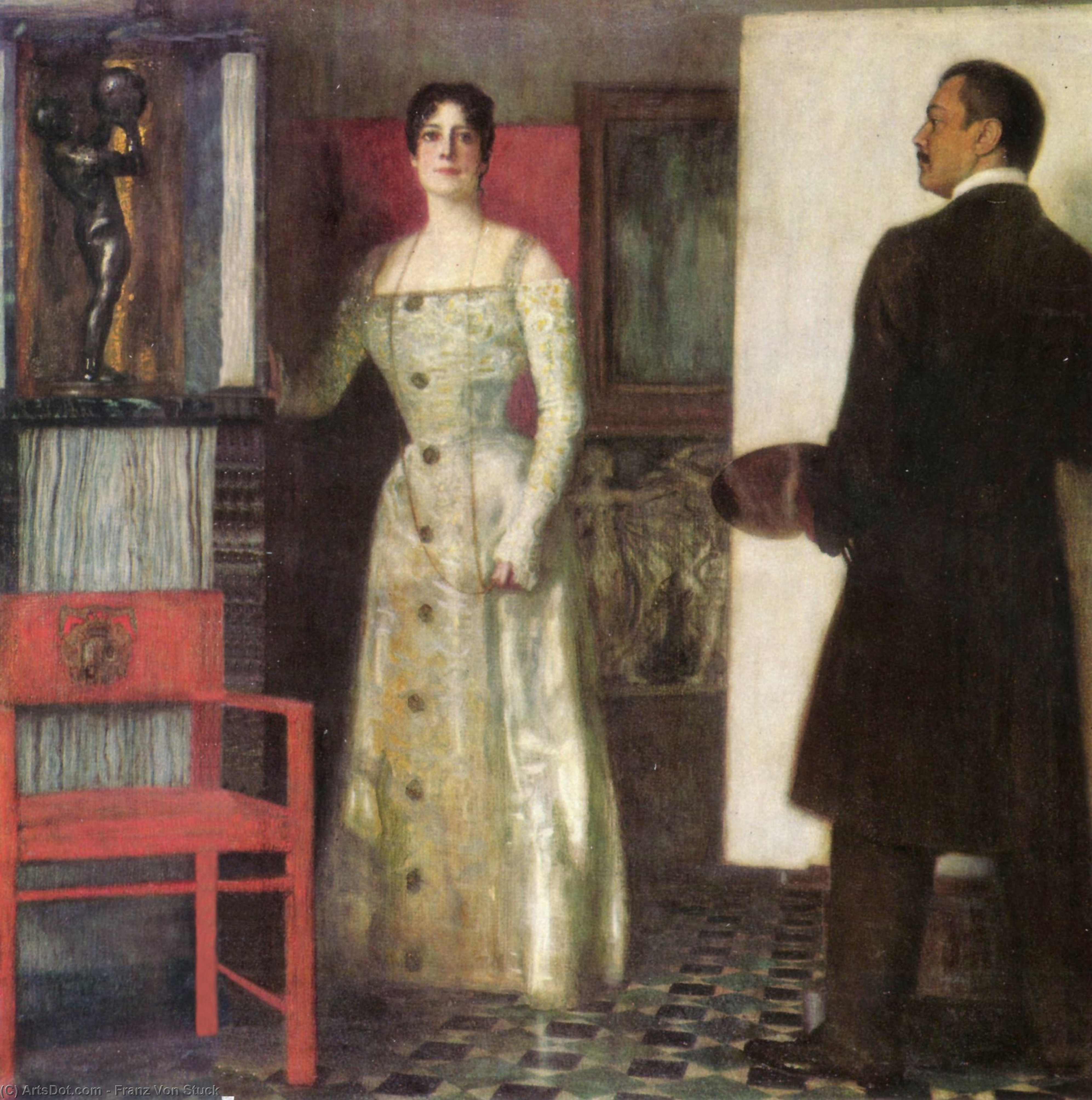 Wikioo.org - The Encyclopedia of Fine Arts - Painting, Artwork by Franz Von Stuck - Franz and wife in studio