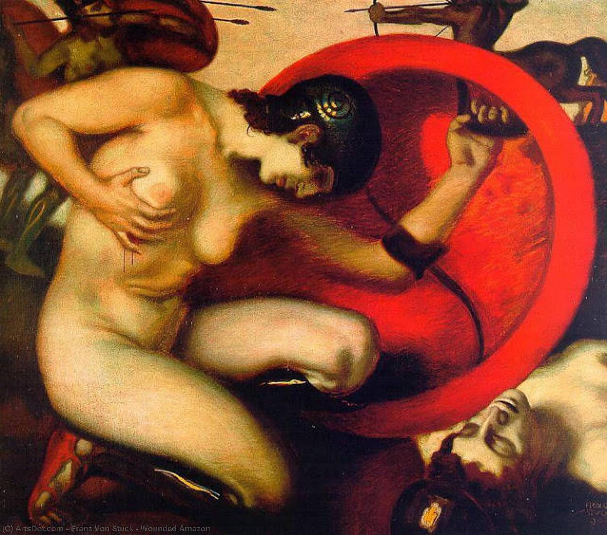 Wikioo.org - The Encyclopedia of Fine Arts - Painting, Artwork by Franz Von Stuck - Wounded Amazon