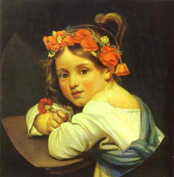 Wikioo.org - The Encyclopedia of Fine Arts - Painting, Artwork by Orest Adamovich Kiprensky - Girl Wearing the Poppy Wreath