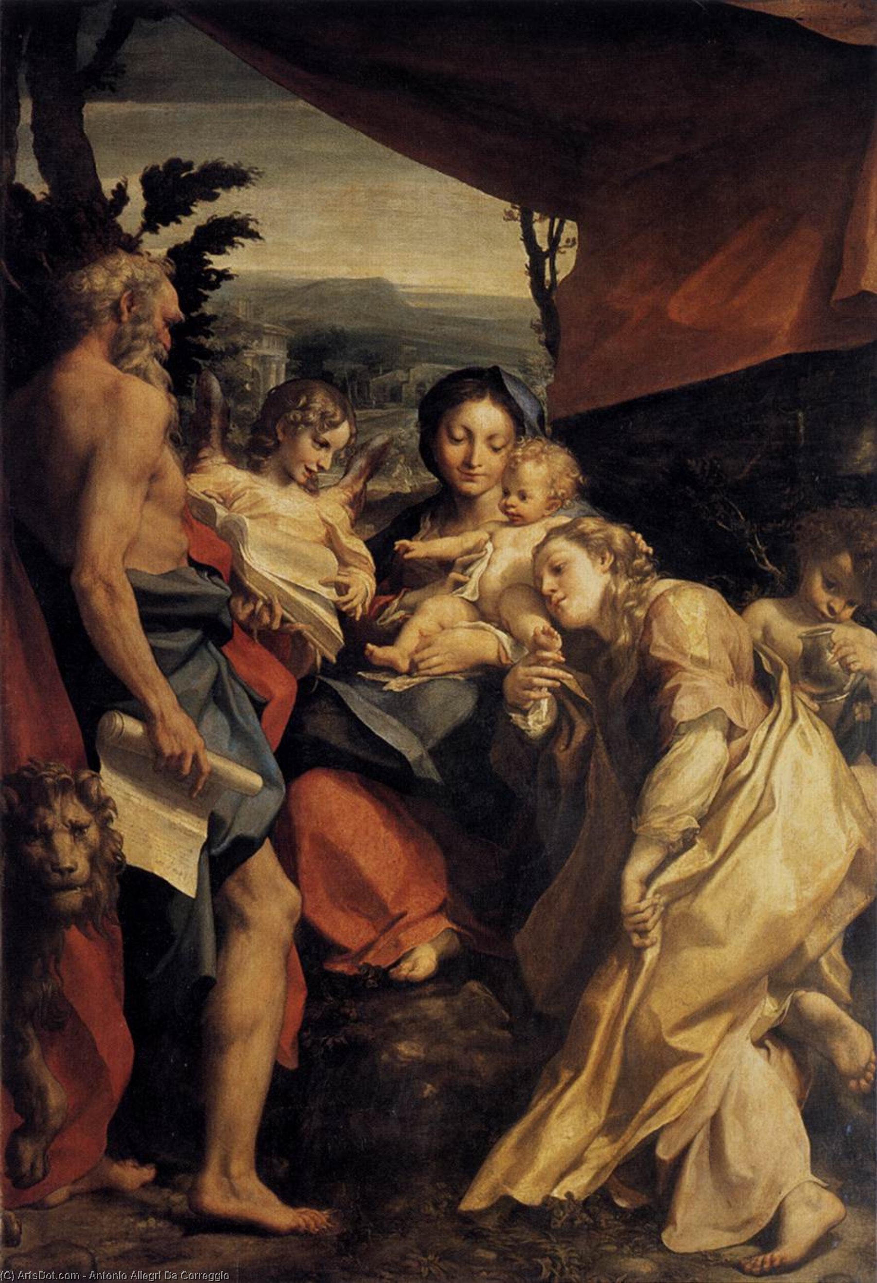 Wikioo.org - The Encyclopedia of Fine Arts - Painting, Artwork by Antonio Allegri Da Correggio - Madonna and Child with Sts Jerome and Mary Magdalen (The Day)