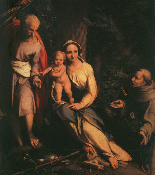 Wikioo.org - The Encyclopedia of Fine Arts - Painting, Artwork by Antonio Allegri Da Correggio - The Rest on the Flight to Egypt with Saint Francis