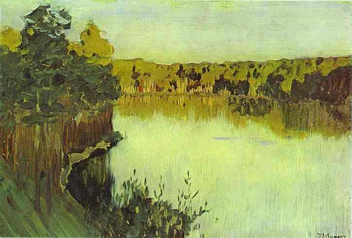 Wikioo.org - The Encyclopedia of Fine Arts - Painting, Artwork by Isaak Ilyich Levitan - Sunset over a Forest Lake