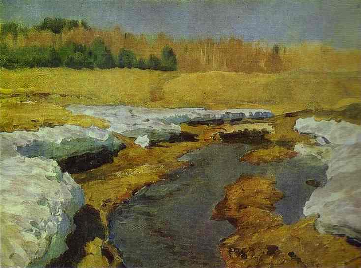 Wikioo.org - The Encyclopedia of Fine Arts - Painting, Artwork by Isaak Ilyich Levitan - The Last Snow. Study