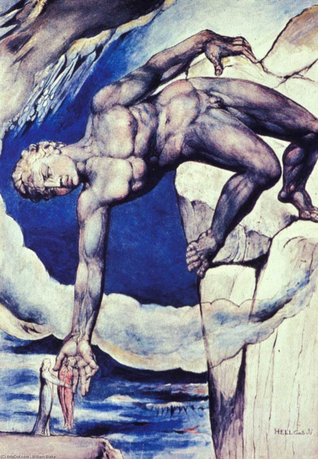 Wikoo.org - موسوعة الفنون الجميلة - اللوحة، العمل الفني William Blake - Antaeus Setting Down Dante and Vergil