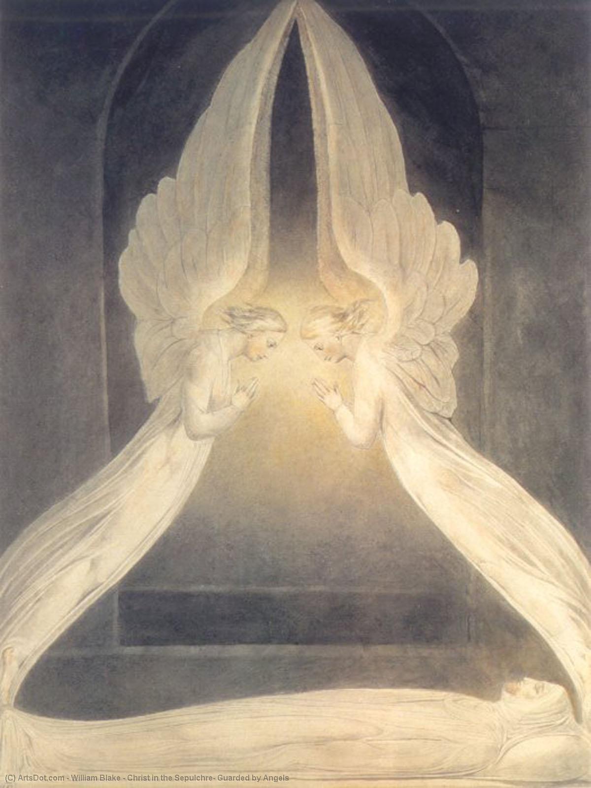 Wikioo.org - The Encyclopedia of Fine Arts - Painting, Artwork by William Blake - Christ in the Sepulchre, Guarded by Angels