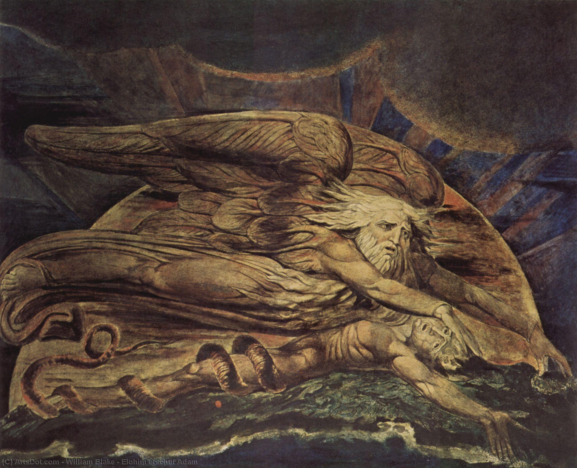 WikiOO.org - Enciklopedija likovnih umjetnosti - Slikarstvo, umjetnička djela William Blake - Elohim erschuf Adam