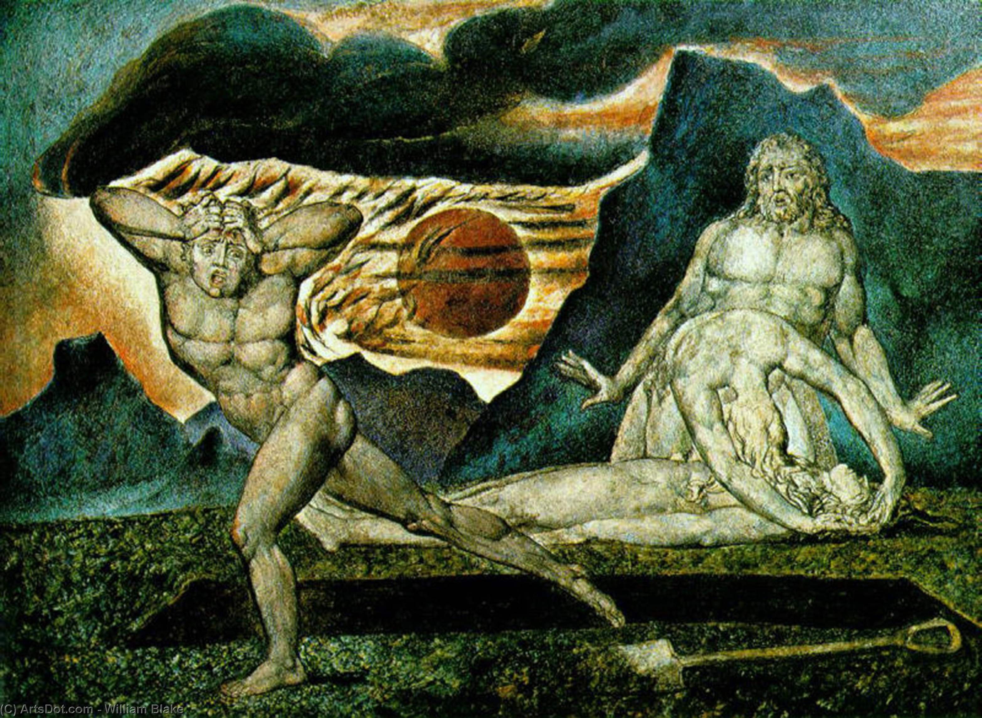 Wikioo.org – La Enciclopedia de las Bellas Artes - Pintura, Obras de arte de William Blake - el cuerpo de abel Encontrado por adán y víspera