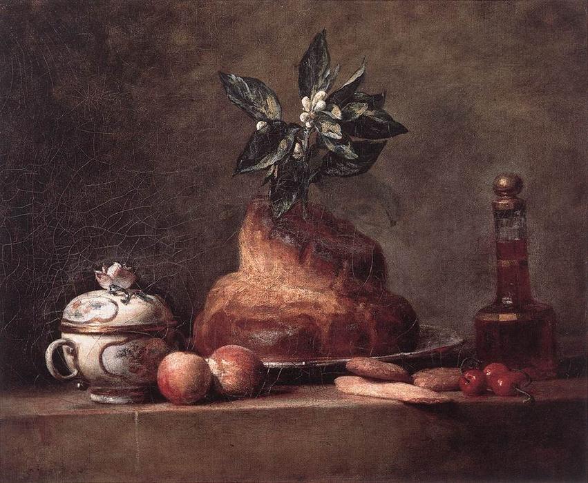 Wikoo.org - موسوعة الفنون الجميلة - اللوحة، العمل الفني Jean-Baptiste Simeon Chardin - 'La Brioche' (Cake)