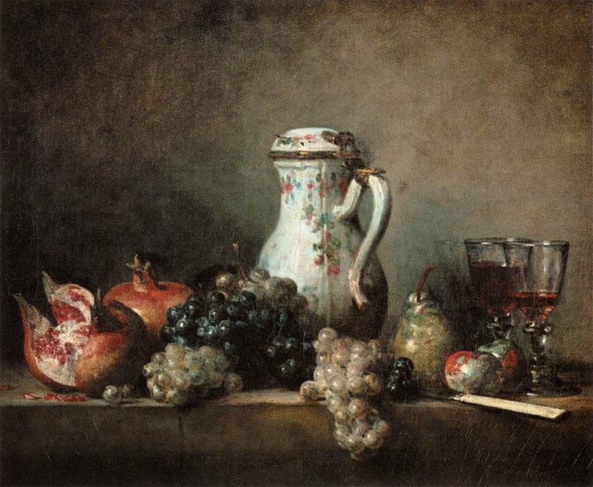 Wikoo.org - موسوعة الفنون الجميلة - اللوحة، العمل الفني Jean-Baptiste Simeon Chardin - Grapes and Pomegranates