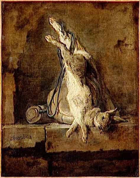 Wikoo.org - موسوعة الفنون الجميلة - اللوحة، العمل الفني Jean-Baptiste Simeon Chardin - Lapin mort et attirail de chasse