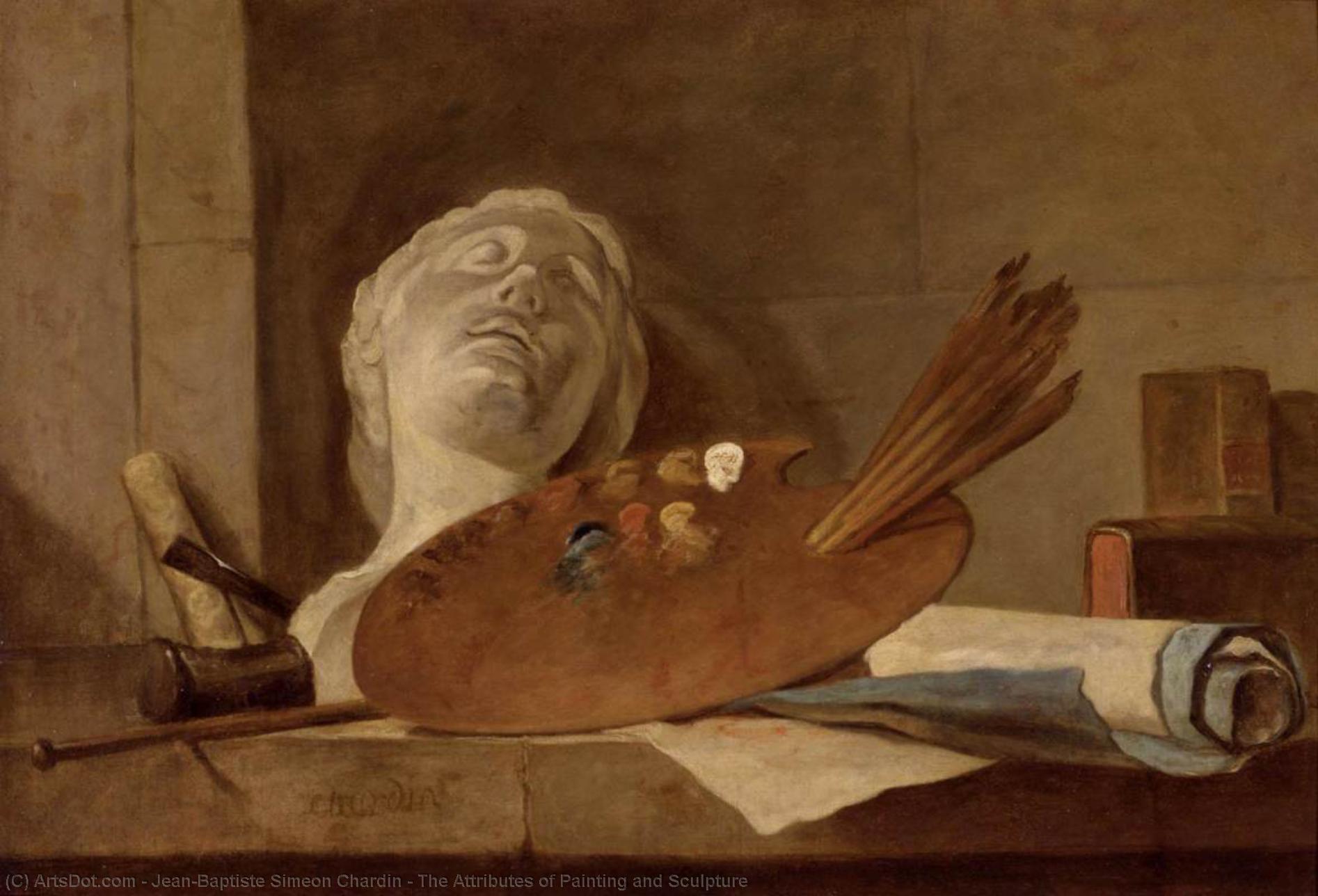Wikioo.org – L'Encyclopédie des Beaux Arts - Peinture, Oeuvre de Jean-Baptiste Simeon Chardin - les attributs de  peinture  et  sculpture