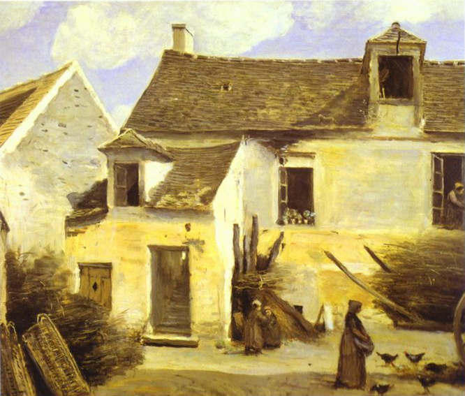 Wikioo.org - The Encyclopedia of Fine Arts - Painting, Artwork by Jean Baptiste Camille Corot - Cour d'une maison de paysans aux environs de Paris