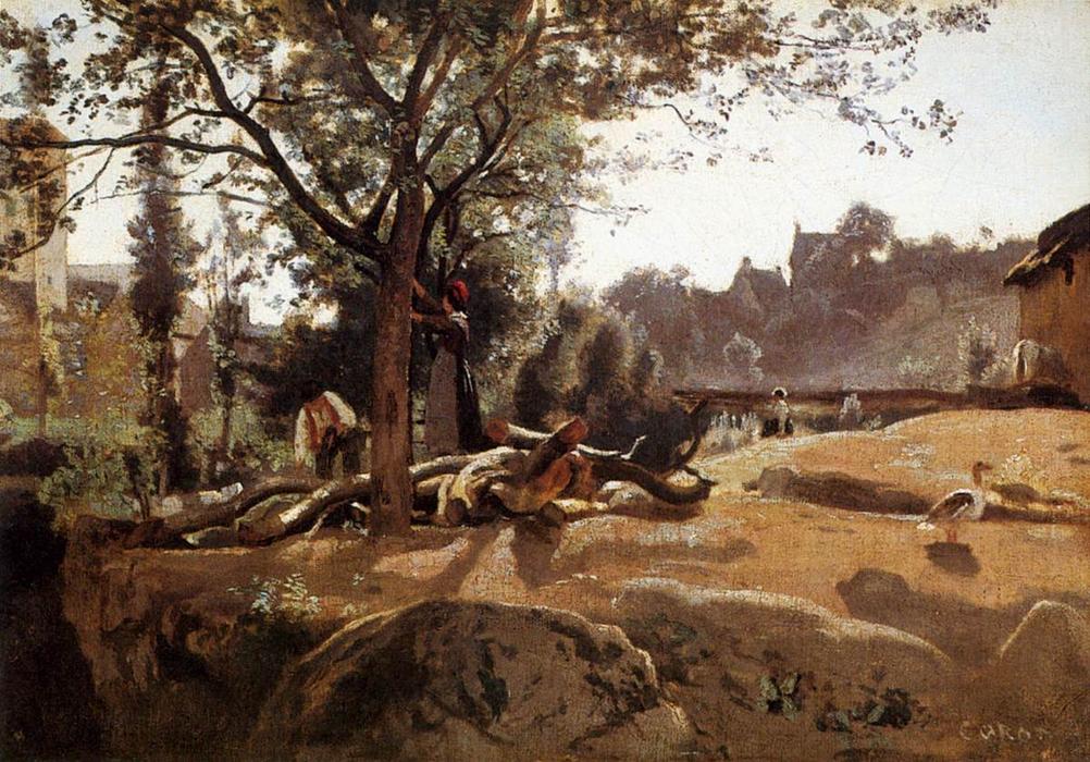 Wikioo.org - The Encyclopedia of Fine Arts - Painting, Artwork by Jean Baptiste Camille Corot - Peasants under the Trees at Dawn