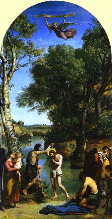 Wikoo.org - موسوعة الفنون الجميلة - اللوحة، العمل الفني Jean Baptiste Camille Corot - The Baptism of Christ