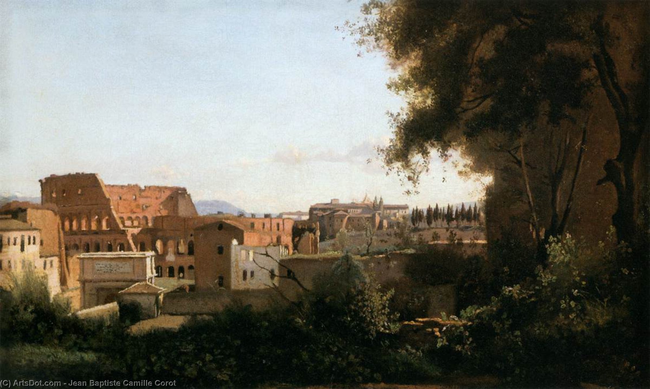 Wikioo.org - The Encyclopedia of Fine Arts - Painting, Artwork by Jean Baptiste Camille Corot - The Coliseum Seen from the Farnese Gardens