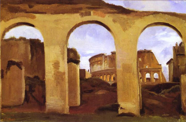 Wikioo.org - The Encyclopedia of Fine Arts - Painting, Artwork by Jean Baptiste Camille Corot - The Colosseum Seen through the Arcades of the Basilica of Constantine