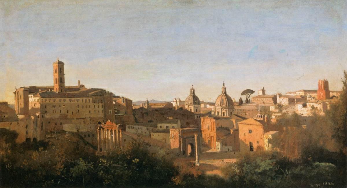 Wikioo.org - The Encyclopedia of Fine Arts - Painting, Artwork by Jean Baptiste Camille Corot - The Forum Seen from the Farnese Gardens