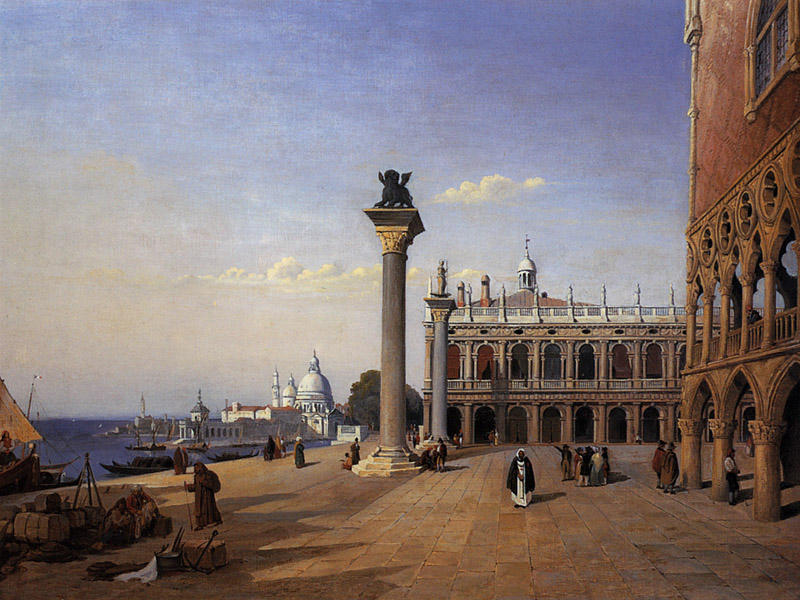 Wikioo.org - Bách khoa toàn thư về mỹ thuật - Vẽ tranh, Tác phẩm nghệ thuật Jean Baptiste Camille Corot - Venise, La Piazzetta
