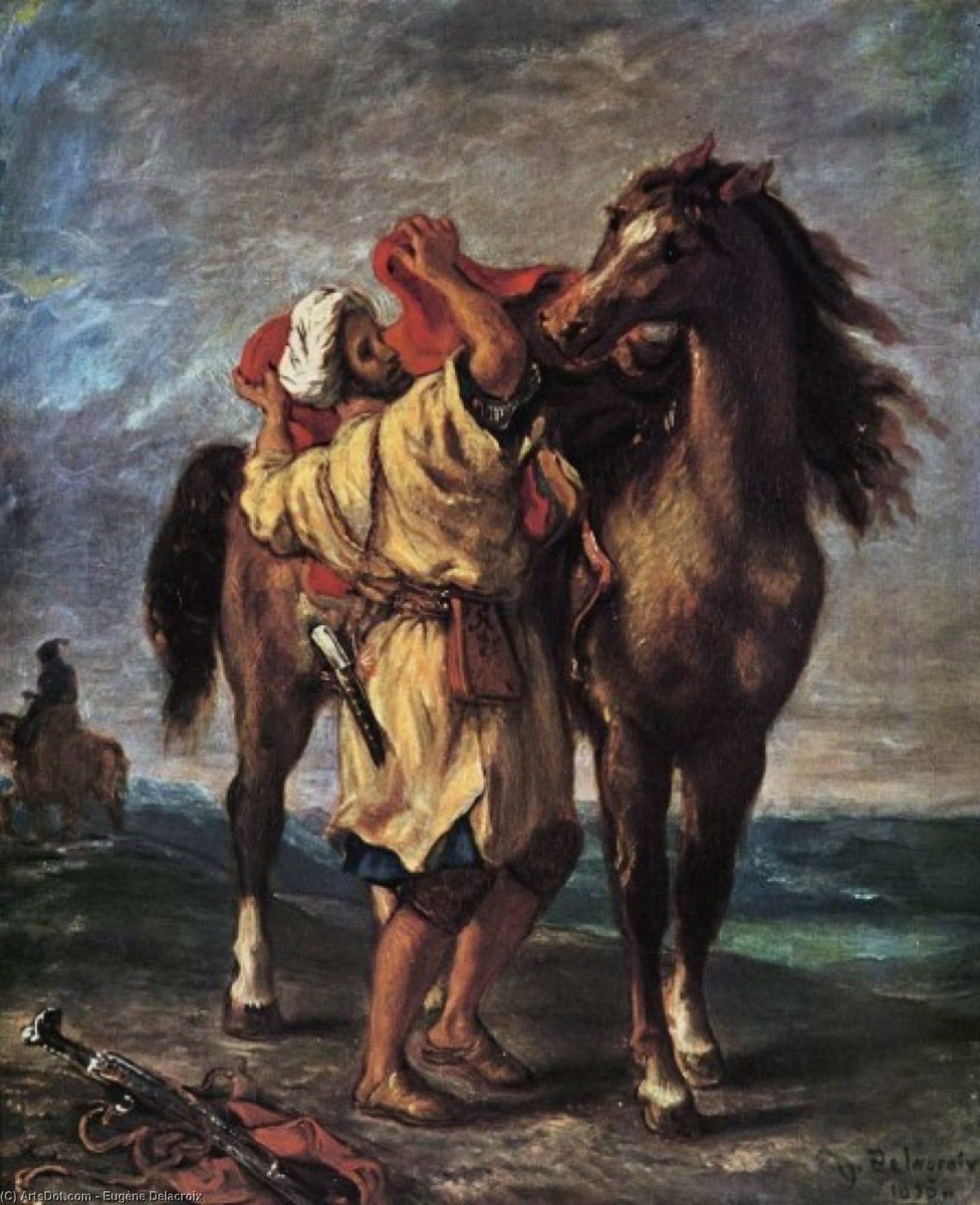 Wikioo.org - The Encyclopedia of Fine Arts - Painting, Artwork by Eugène Delacroix - Marocan and his Horse
