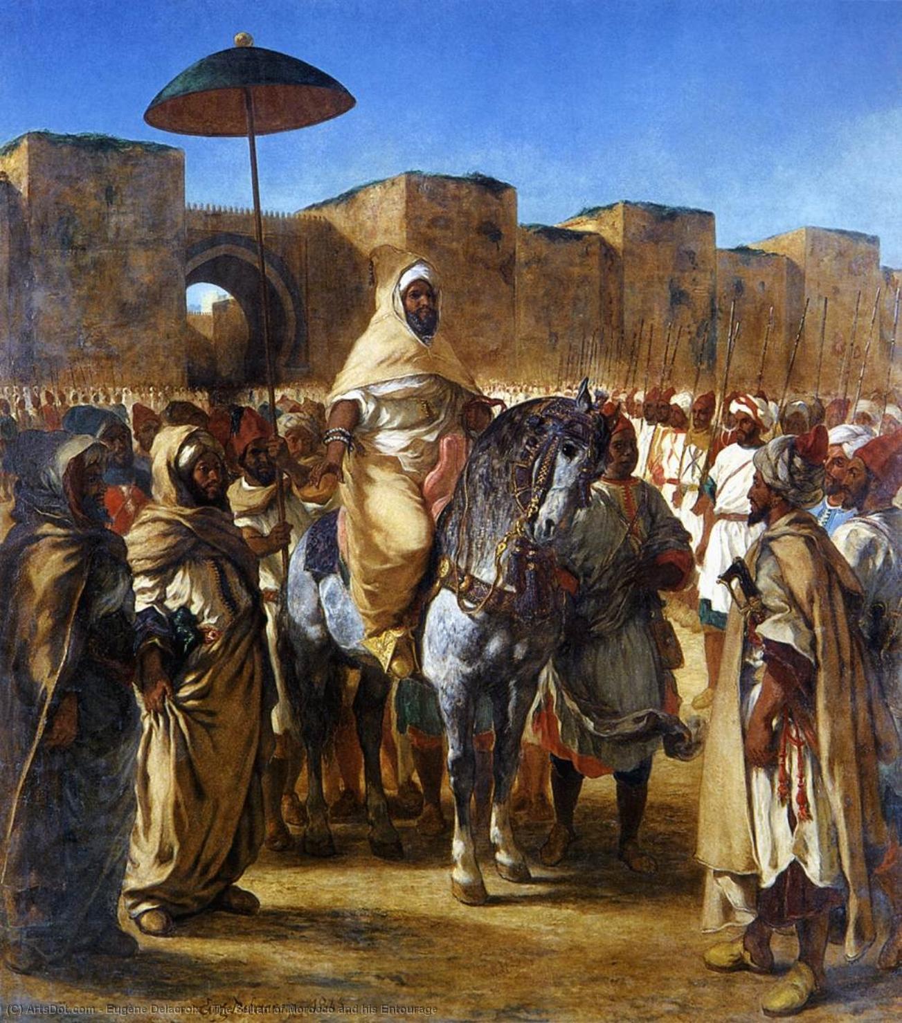 Wikoo.org - موسوعة الفنون الجميلة - اللوحة، العمل الفني Eugène Delacroix - The Sultan of Morocco and his Entourage