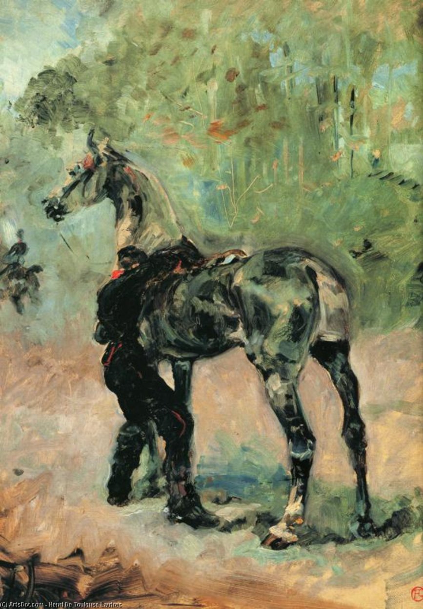 Wikioo.org - The Encyclopedia of Fine Arts - Painting, Artwork by Henri De Toulouse Lautrec - Artilleryman Saddling His Horse