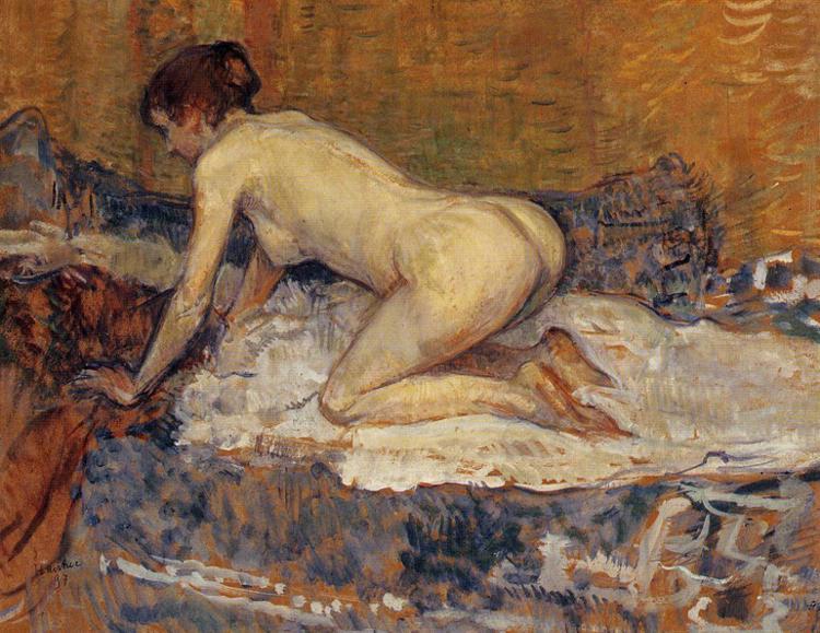 Wikioo.org - The Encyclopedia of Fine Arts - Painting, Artwork by Henri De Toulouse Lautrec - Crouching Woman with Red Hair