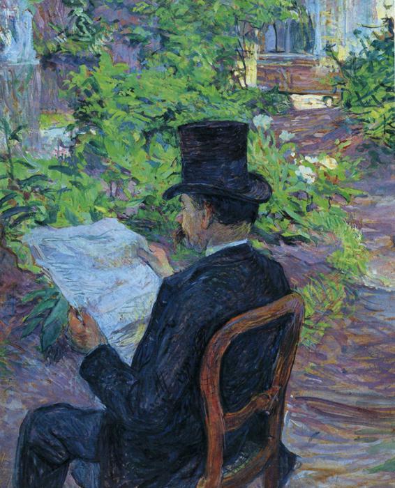 Wikioo.org – La Enciclopedia de las Bellas Artes - Pintura, Obras de arte de Henri De Toulouse Lautrec - désiré dihau ( que lee un periódico en el jardín )