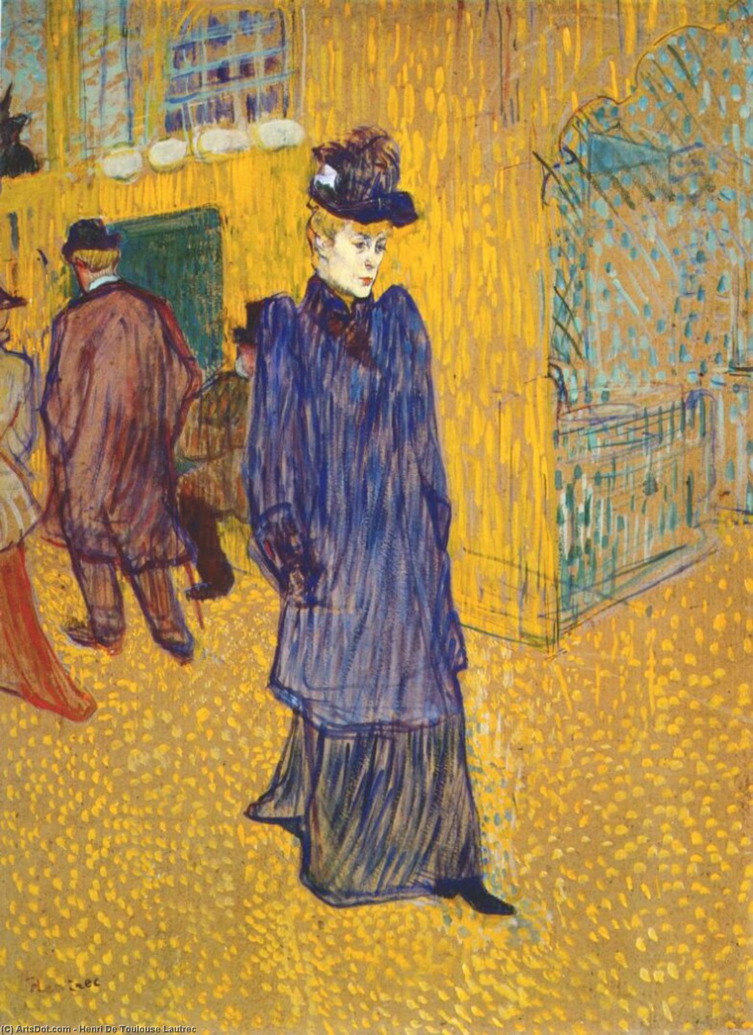Wikoo.org - موسوعة الفنون الجميلة - اللوحة، العمل الفني Henri De Toulouse Lautrec - Jane Avril leaving the Moulin Rouge