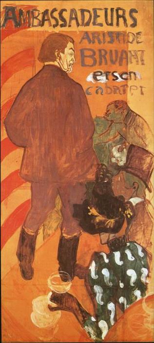 Wikioo.org – La Enciclopedia de las Bellas Artes - Pintura, Obras de arte de Henri De Toulouse Lautrec - Les Ambassadeurs, Aristide Bruant y Su Cabaret