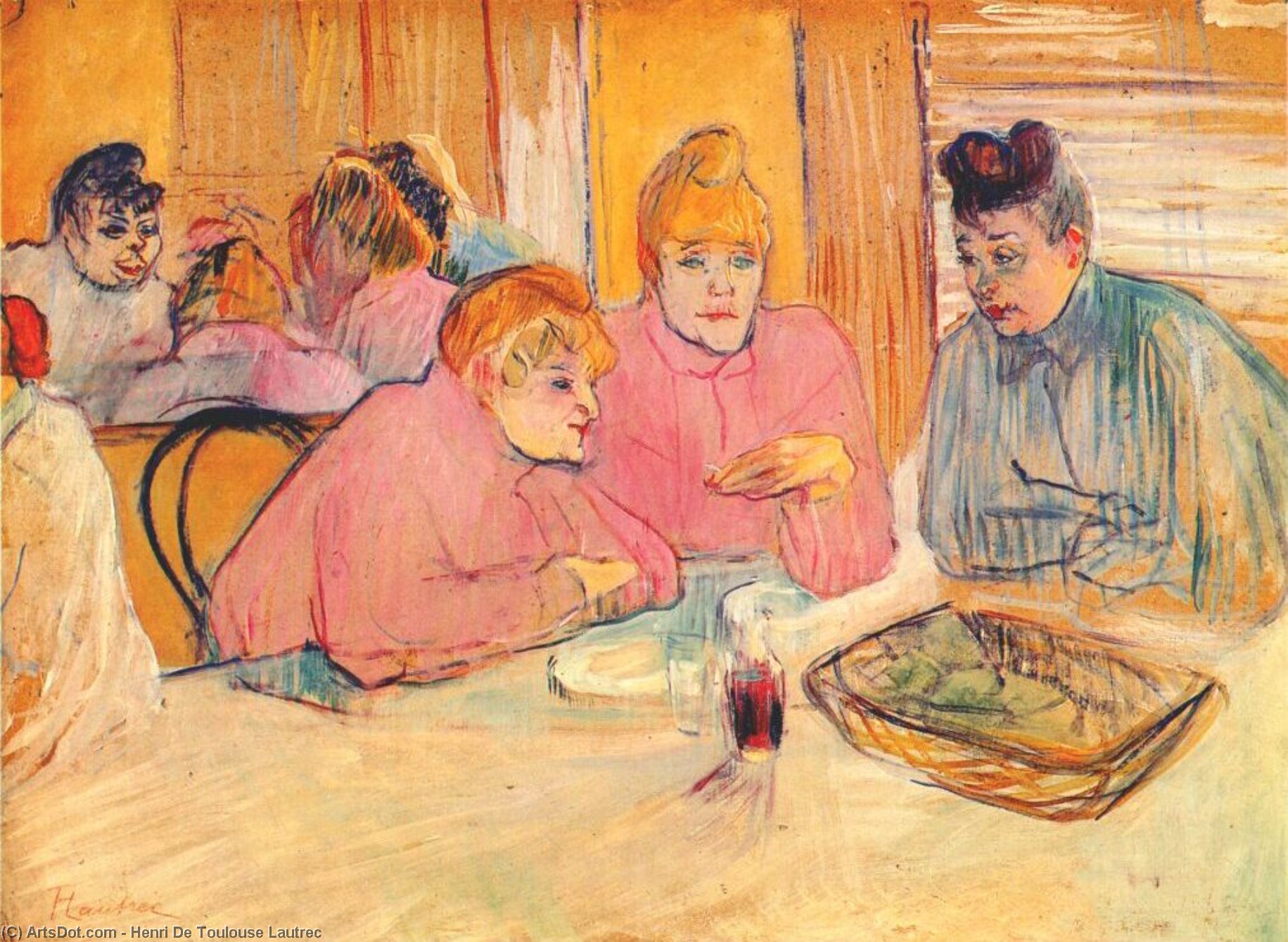 Wikioo.org - The Encyclopedia of Fine Arts - Painting, Artwork by Henri De Toulouse Lautrec - Prostitutes Around a Dinner Table