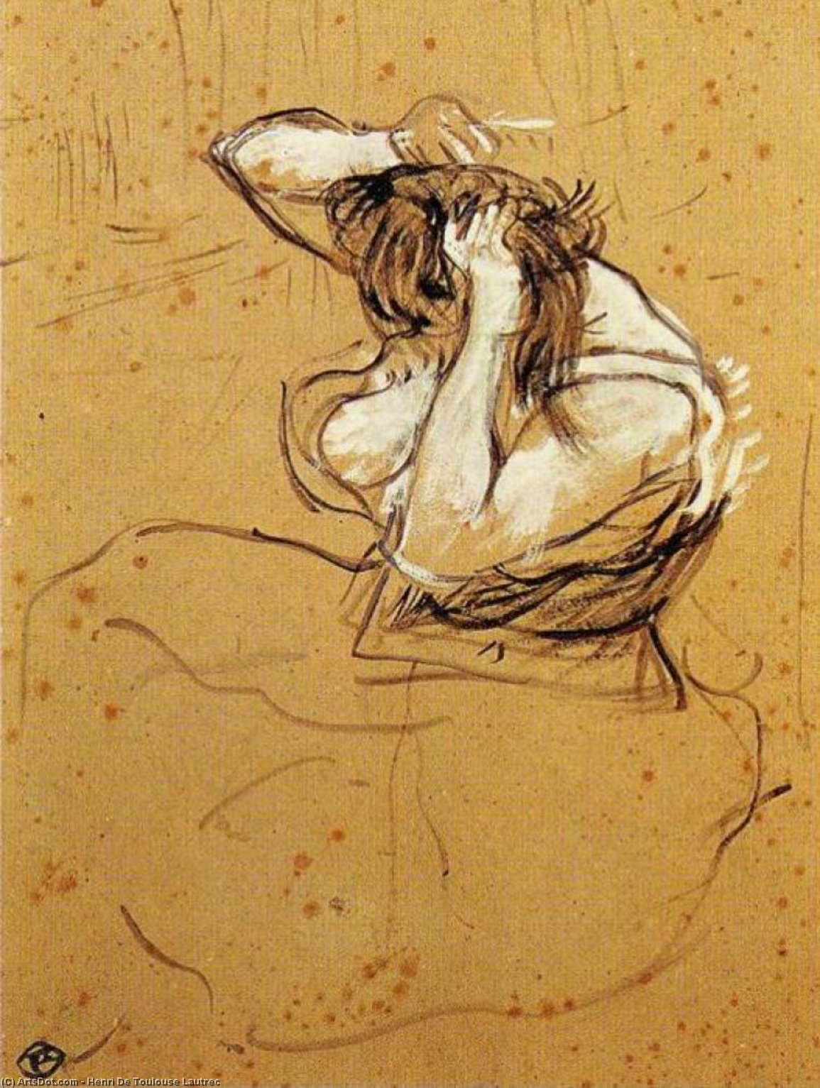 WikiOO.org – 美術百科全書 - 繪畫，作品 Henri De Toulouse Lautrec - 研究 女人  刷牙  她  头发