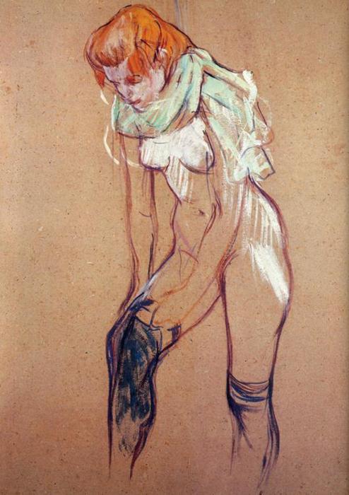 Wikioo.org – La Enciclopedia de las Bellas Artes - Pintura, Obras de arte de Henri De Toulouse Lautrec - Estudio para Mujer que pone en su media