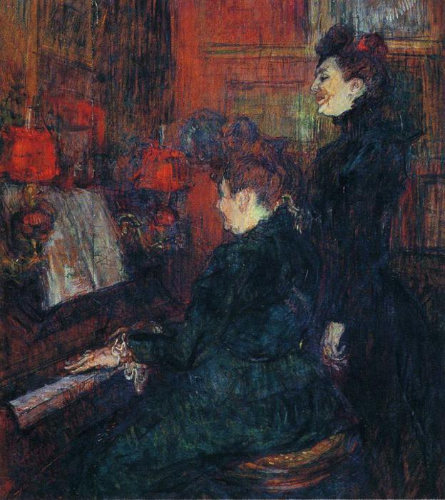 Wikioo.org – L'Encyclopédie des Beaux Arts - Peinture, Oeuvre de Henri De Toulouse Lautrec - La leçon de chant. (Le Maître, Mlle.Dihau, avec Mme.Faveraud)