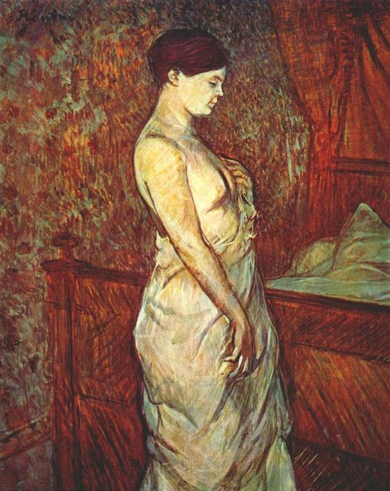 Wikioo.org - The Encyclopedia of Fine Arts - Painting, Artwork by Henri De Toulouse Lautrec - Woman in a Chemise Standing by a Bed