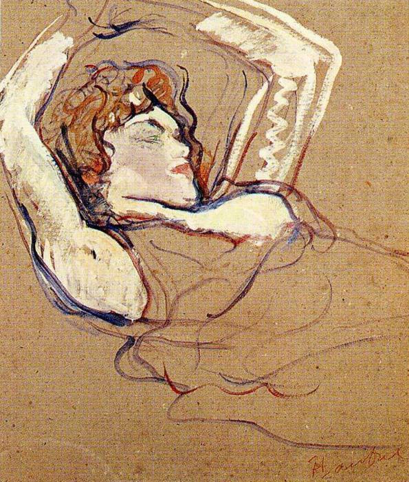 Wikioo.org - The Encyclopedia of Fine Arts - Painting, Artwork by Henri De Toulouse Lautrec - Woman Lying on Her Back, Both Arms Raised