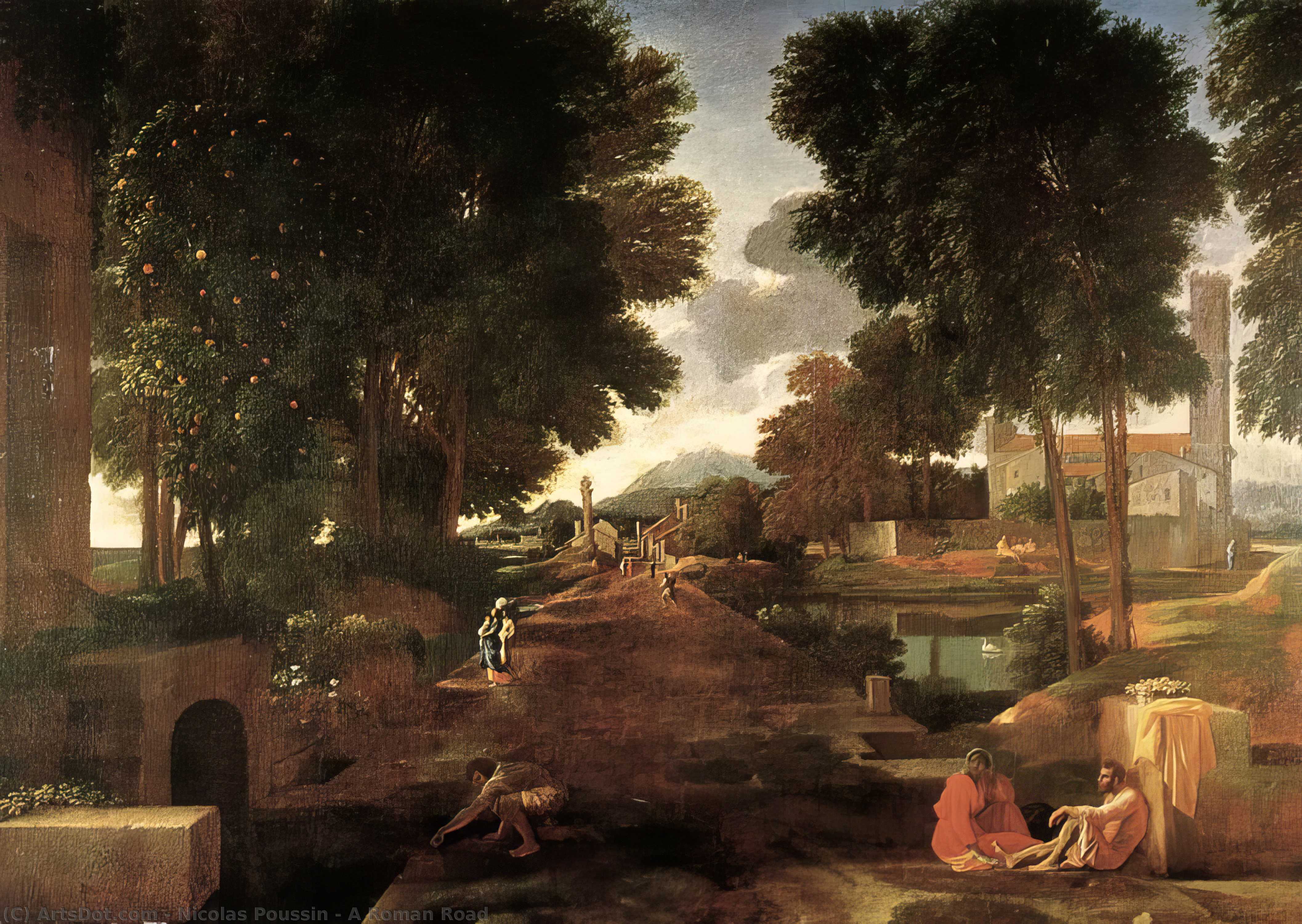 WikiOO.org - Encyclopedia of Fine Arts - Maleri, Artwork Nicolas Poussin - A Roman Road
