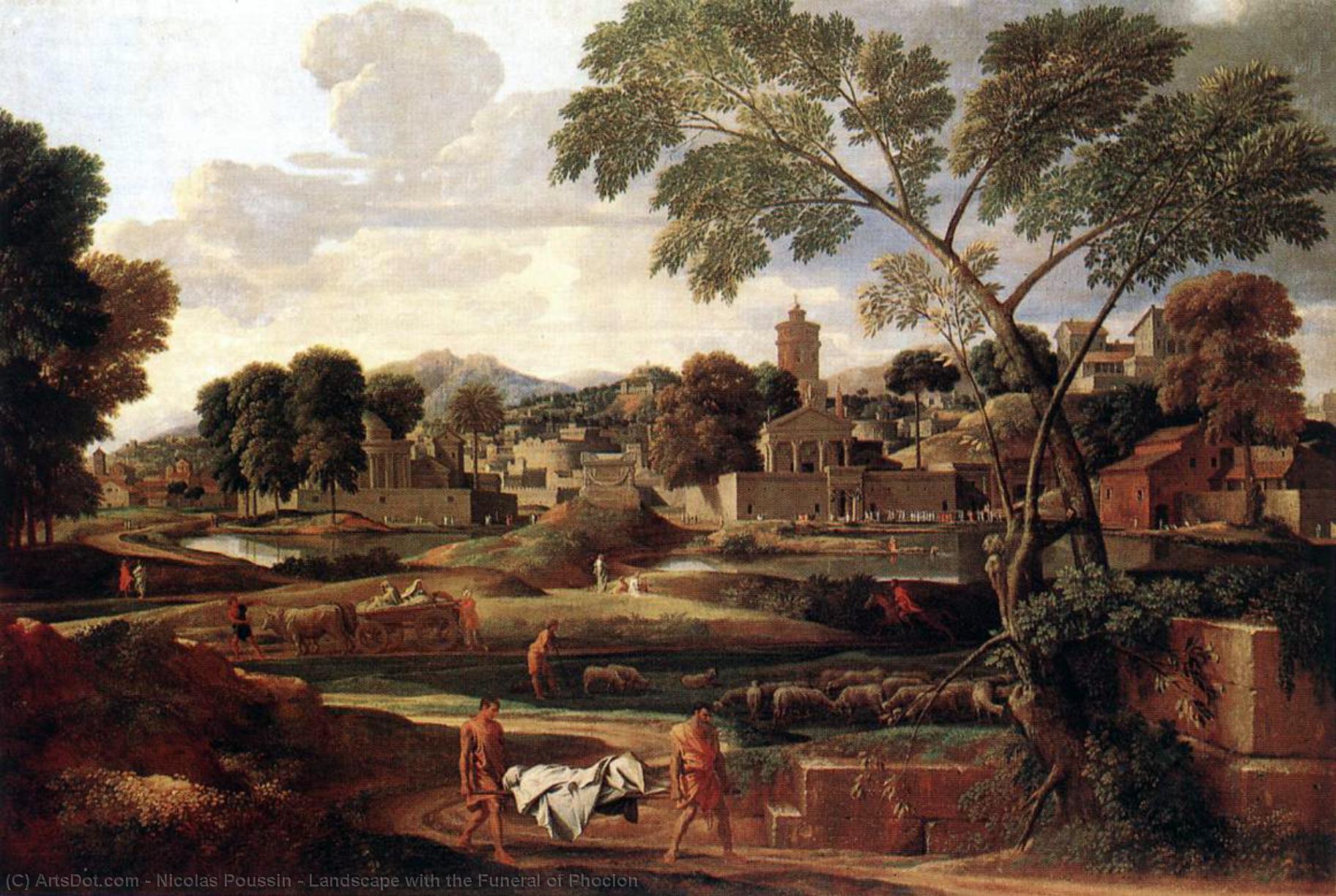 Wikioo.org - The Encyclopedia of Fine Arts - Painting, Artwork by Nicolas Poussin - Landscape with the Funeral of Phocion