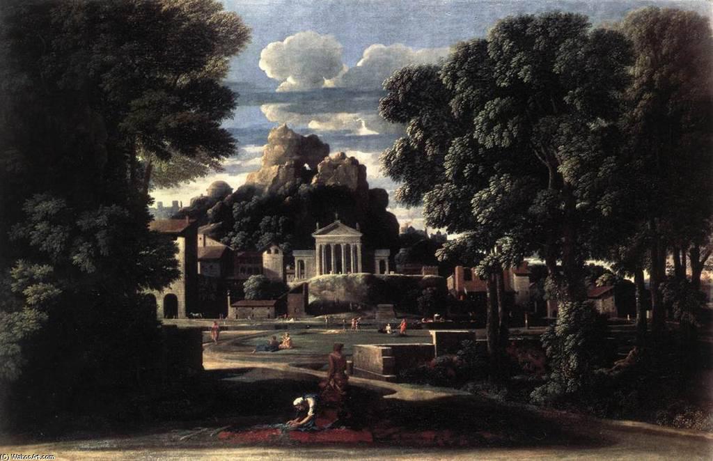 Wikioo.org - The Encyclopedia of Fine Arts - Painting, Artwork by Nicolas Poussin - Landscape with the Gathering of the Ashes of Phocion by his Widow